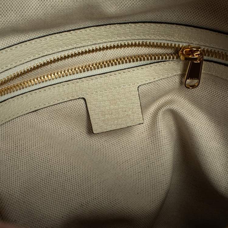 Pre Owned Gucci White GG Supreme Canvas and Leather Small Ophidia Flora Backpack