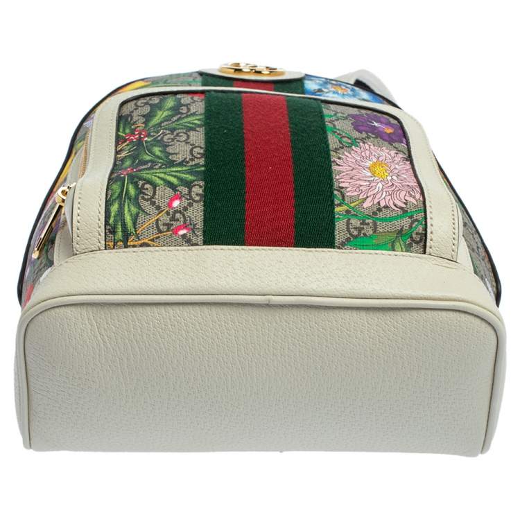 Pre Owned Gucci White GG Supreme Canvas and Leather Small Ophidia Flora Backpack