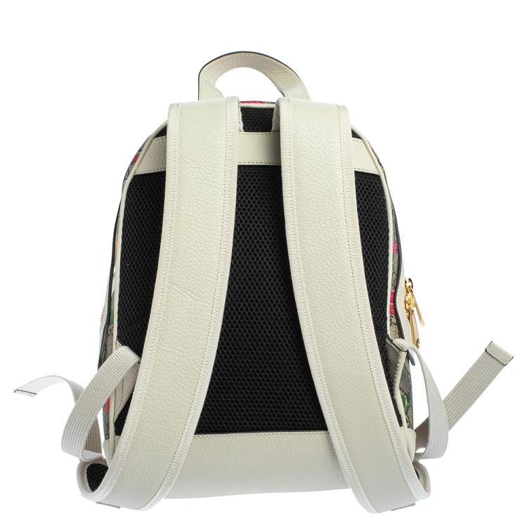 Pre Owned Gucci White GG Supreme Canvas and Leather Small Ophidia Flora Backpack