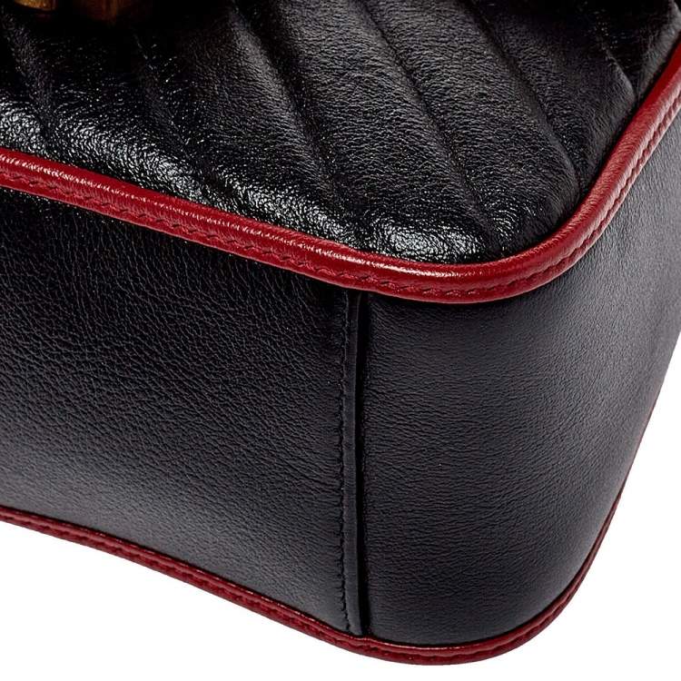 Pre Owned Gucci Black/Red Matelasse Leather Mini GG Marmont Torchon Top Handle Bag