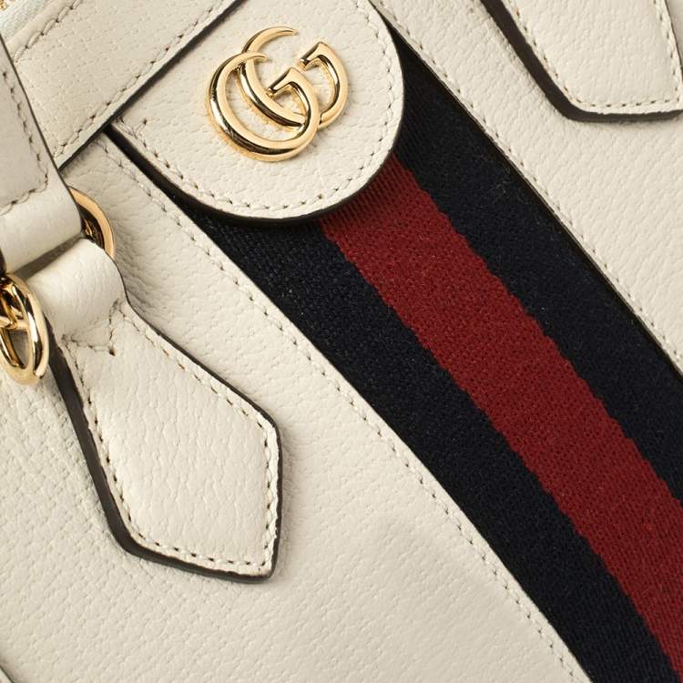 Pre Owned Gucci Off White Leather Small Ophidia Satchel