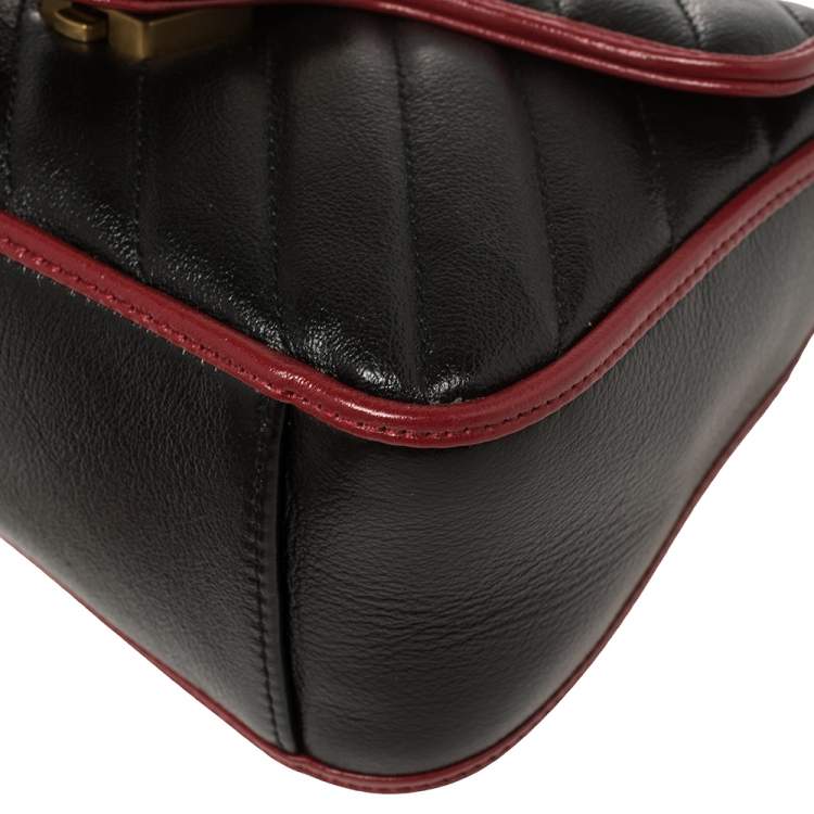 Pre Owned Gucci Black Diagonal Quilt Leather Mini GG Marmont Torchon Top Handle Bag