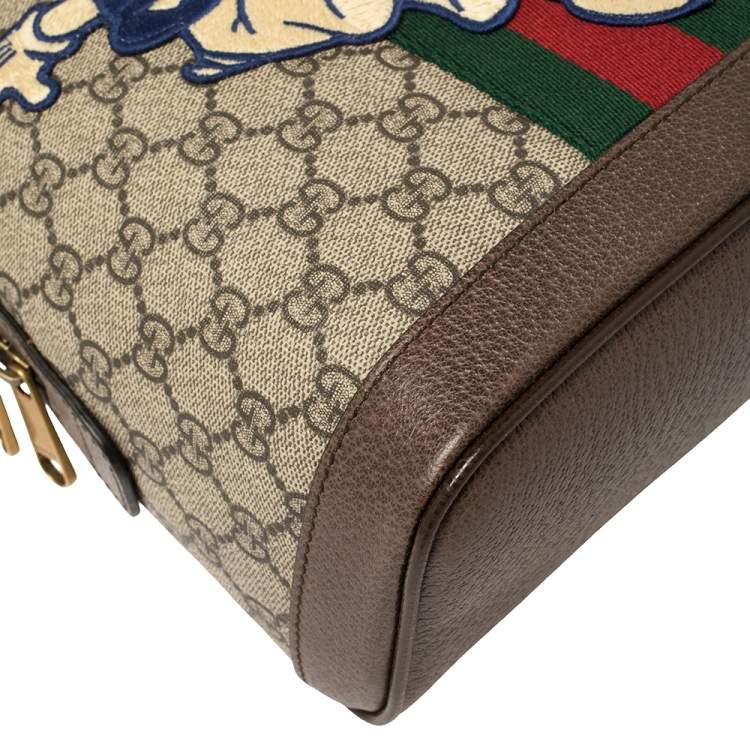 Pre Owned Gucci Brown Coated Canvas And Leather "Three little Pigs" Ophidia Backpack