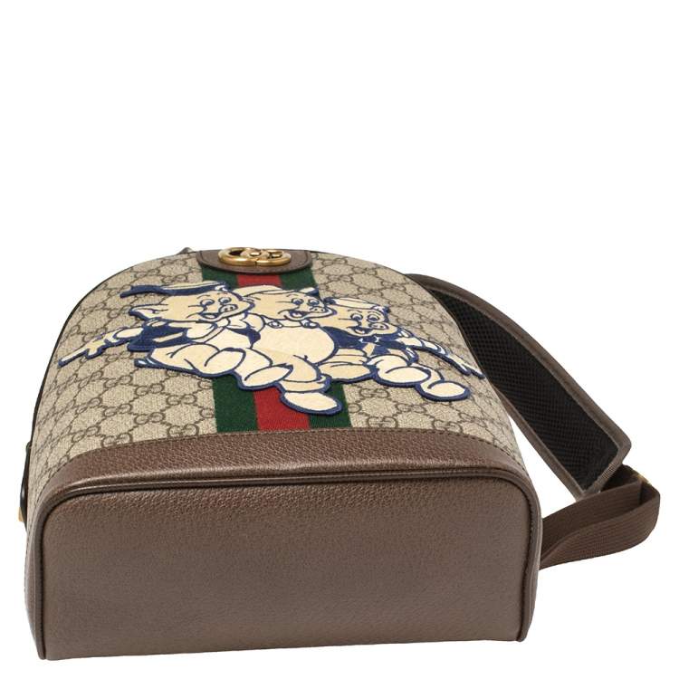 Pre Owned Gucci Brown Coated Canvas And Leather "Three little Pigs" Ophidia Backpack