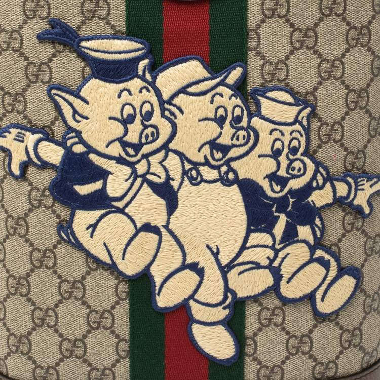 Pre Owned Gucci Brown Coated Canvas And Leather "Three little Pigs" Ophidia Backpack