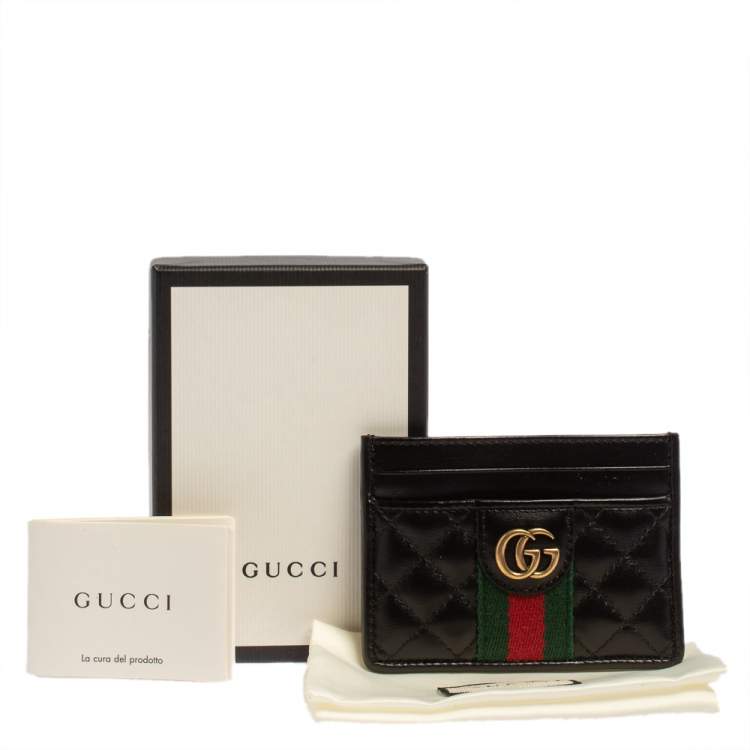 Pre Owned Gucci Black Quilted Leather GG Marmont Card Holder