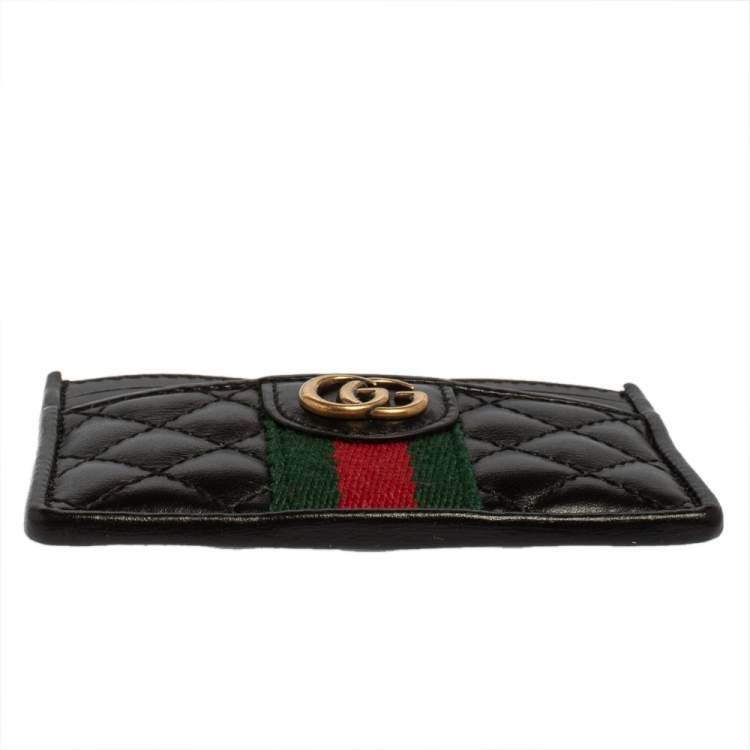 Pre Owned Gucci Black Quilted Leather GG Marmont Card Holder
