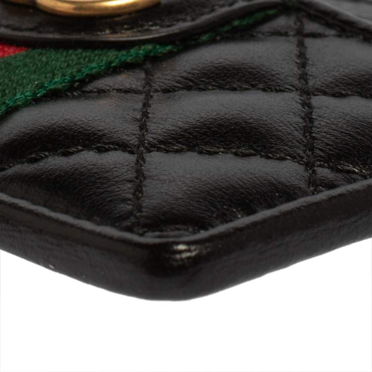 Pre Owned Gucci Black Quilted Leather GG Marmont Card Holder