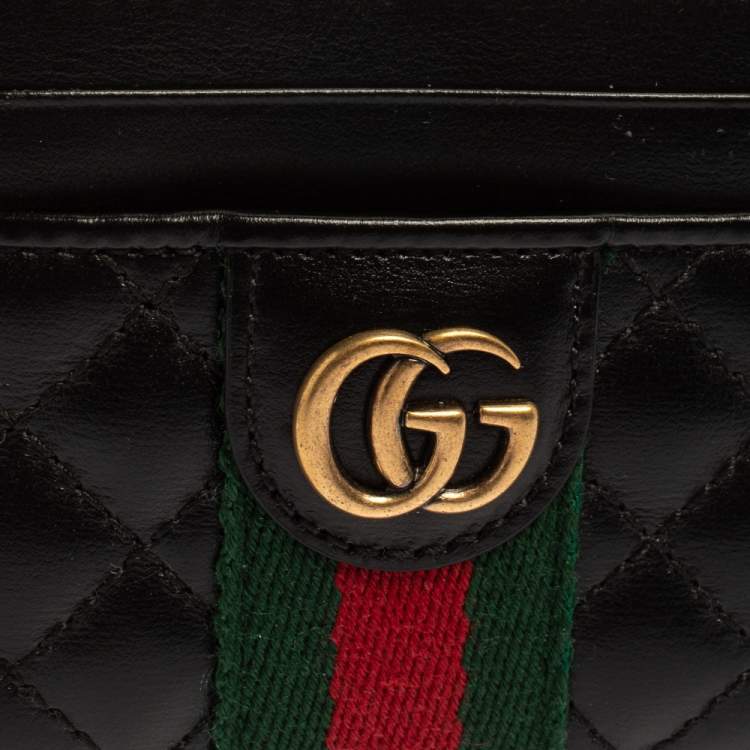 Pre Owned Gucci Black Quilted Leather GG Marmont Card Holder