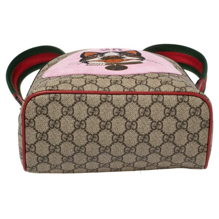 Pre Owned Gucci Beige/Red GG Supreme Canvas and Leather Bosco Backpack