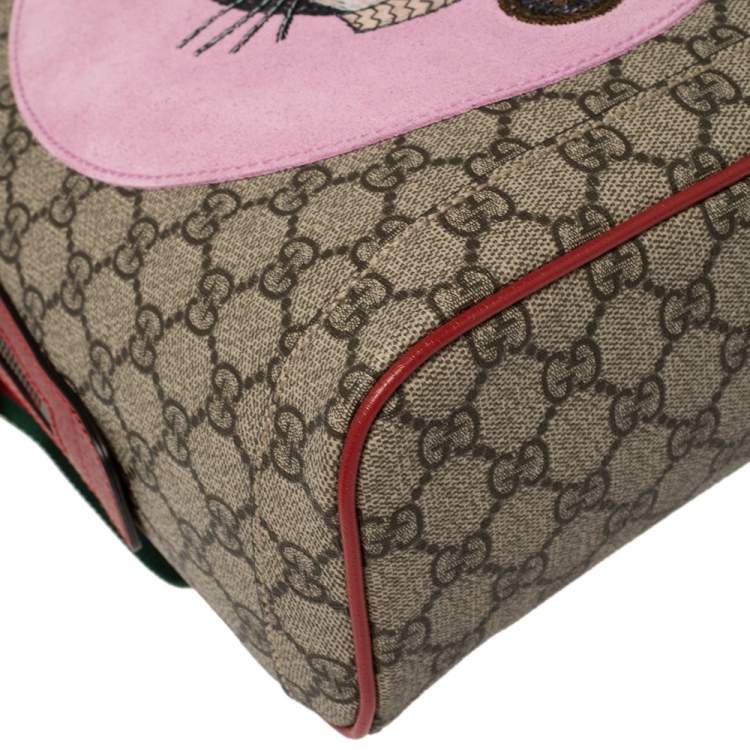 Pre Owned Gucci Beige/Red GG Supreme Canvas and Leather Bosco Backpack