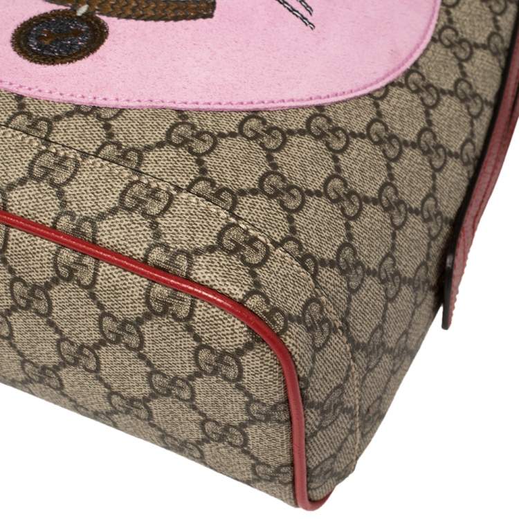 Pre Owned Gucci Beige/Red GG Supreme Canvas and Leather Bosco Backpack