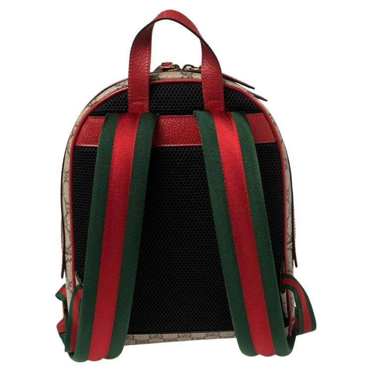 Pre Owned Gucci Beige/Red GG Supreme Canvas and Leather Bosco Backpack