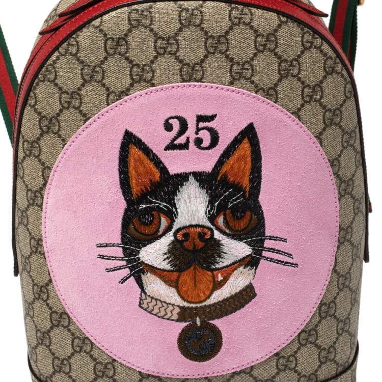 Pre Owned Gucci Beige/Red GG Supreme Canvas and Leather Bosco Backpack