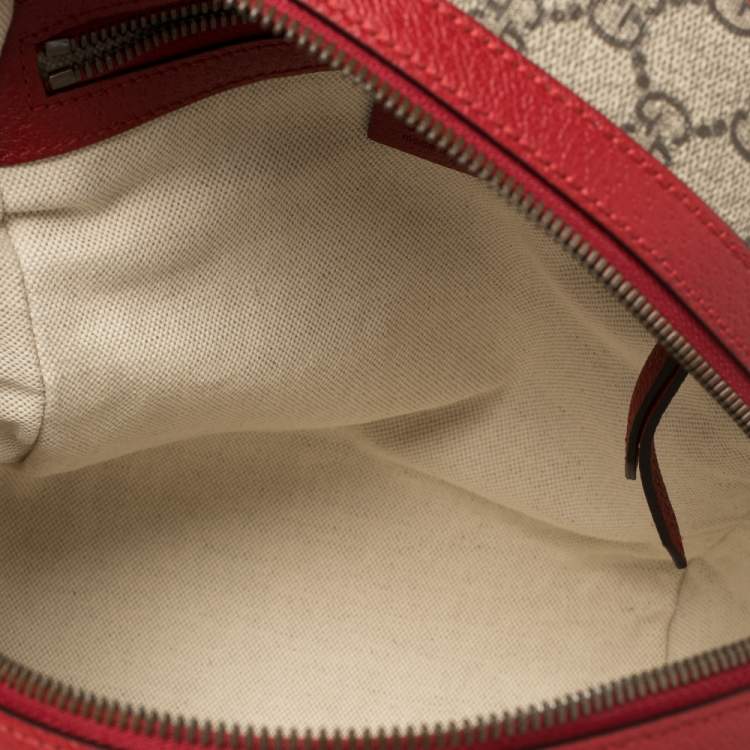 Pre Owned Gucci Beige/Red GG Supreme Canvas and Leather Bosco Backpack