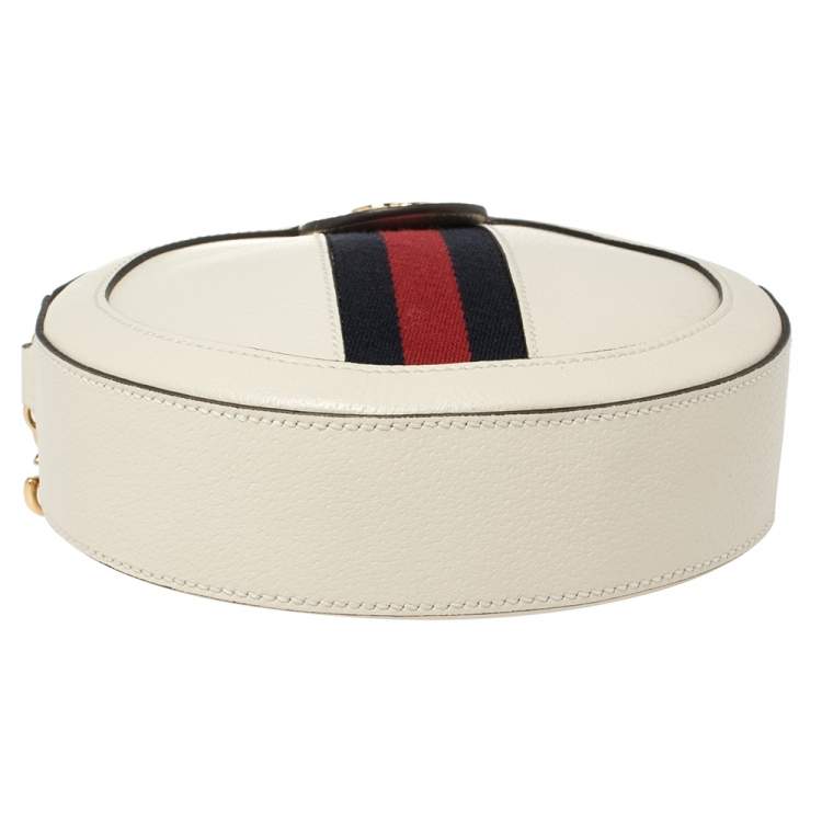 Pre Owned Gucci White Leather Mini Ophidia Round Shoulder Bag   