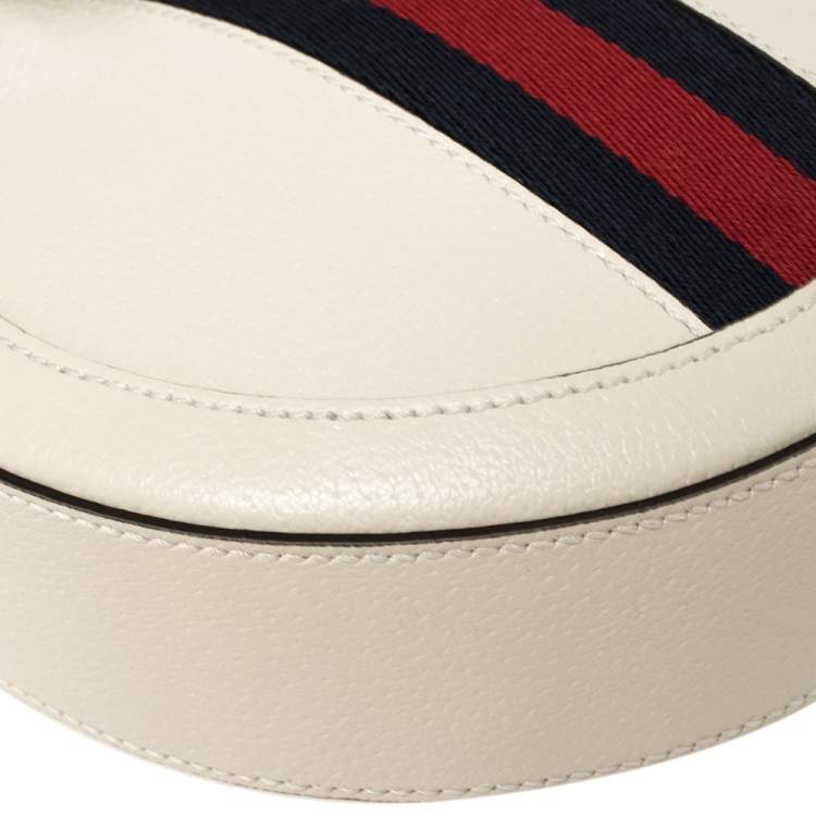 Pre Owned Gucci White Leather Mini Ophidia Round Shoulder Bag   