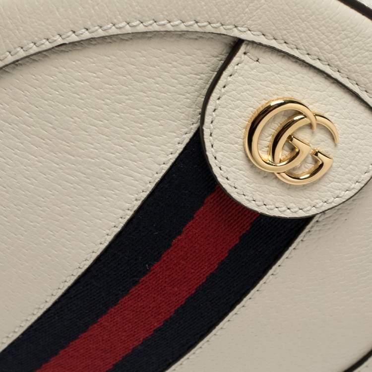 Pre Owned Gucci White Leather Mini Ophidia Round Shoulder Bag   