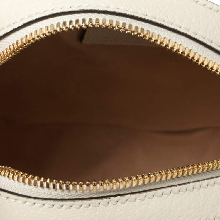 Pre Owned Gucci White Leather Mini Ophidia Round Shoulder Bag   