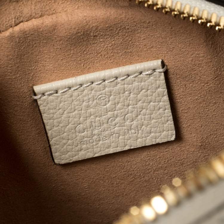 Pre Owned Gucci White Leather Mini Ophidia Round Shoulder Bag   