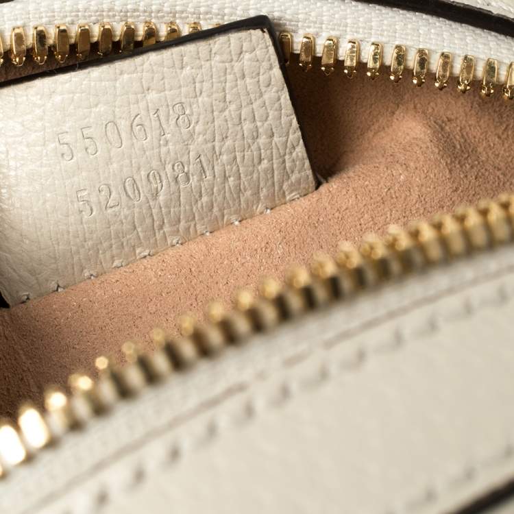 Pre Owned Gucci White Leather Mini Ophidia Round Shoulder Bag   