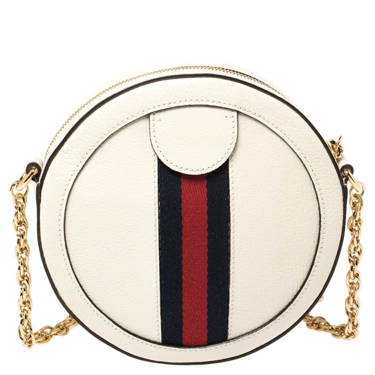 Pre Owned Gucci White Leather Mini Ophidia Round Shoulder Bag   