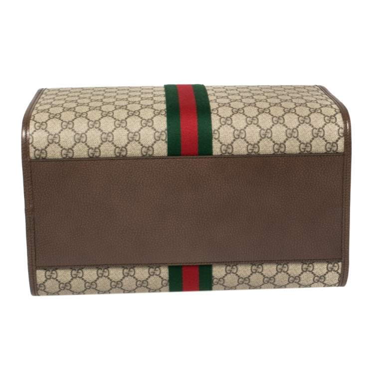 Pre Owned Gucci Beige/Brown GG Supreme Canvas and Leather Ophidia Duffel Bag