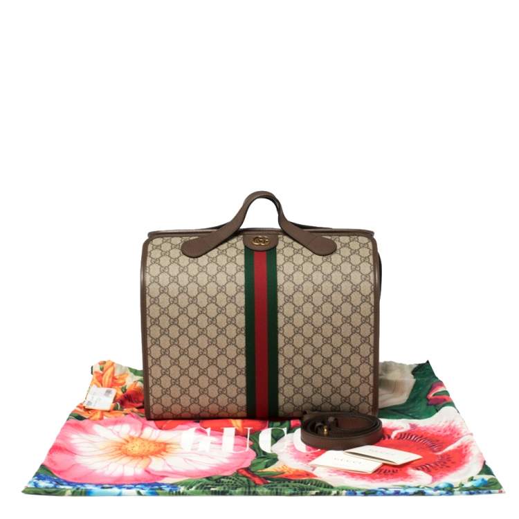 Pre Owned Gucci Beige/Brown GG Supreme Canvas and Leather Ophidia Duffel Bag