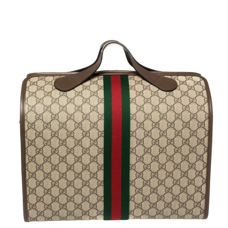 Pre Owned Gucci Beige/Brown GG Supreme Canvas and Leather Ophidia Duffel Bag