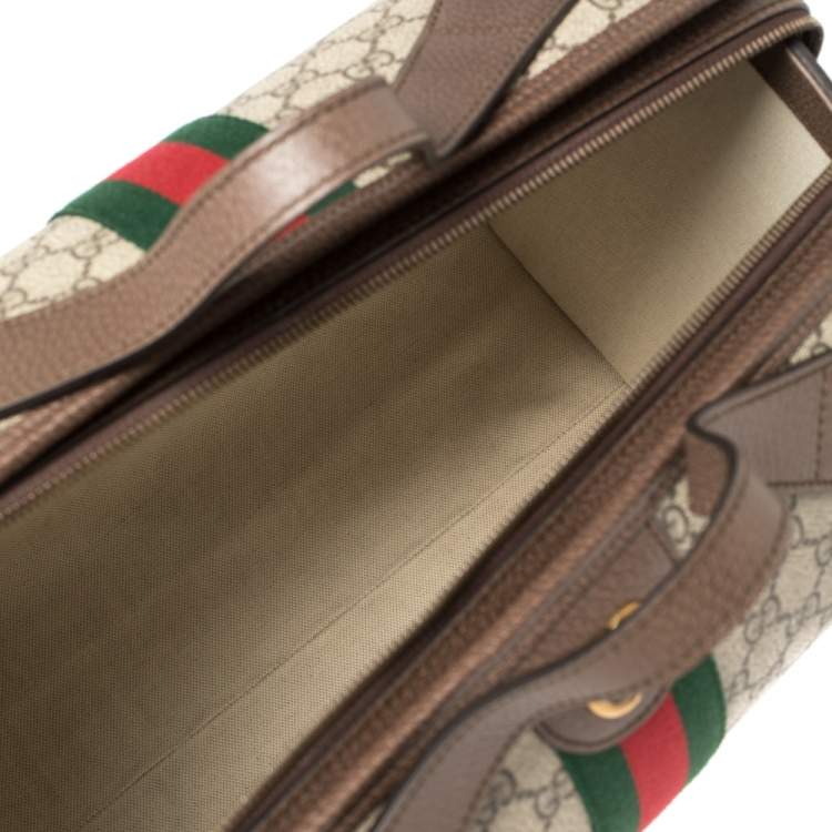Pre Owned Gucci Beige/Brown GG Supreme Canvas and Leather Ophidia Duffel Bag