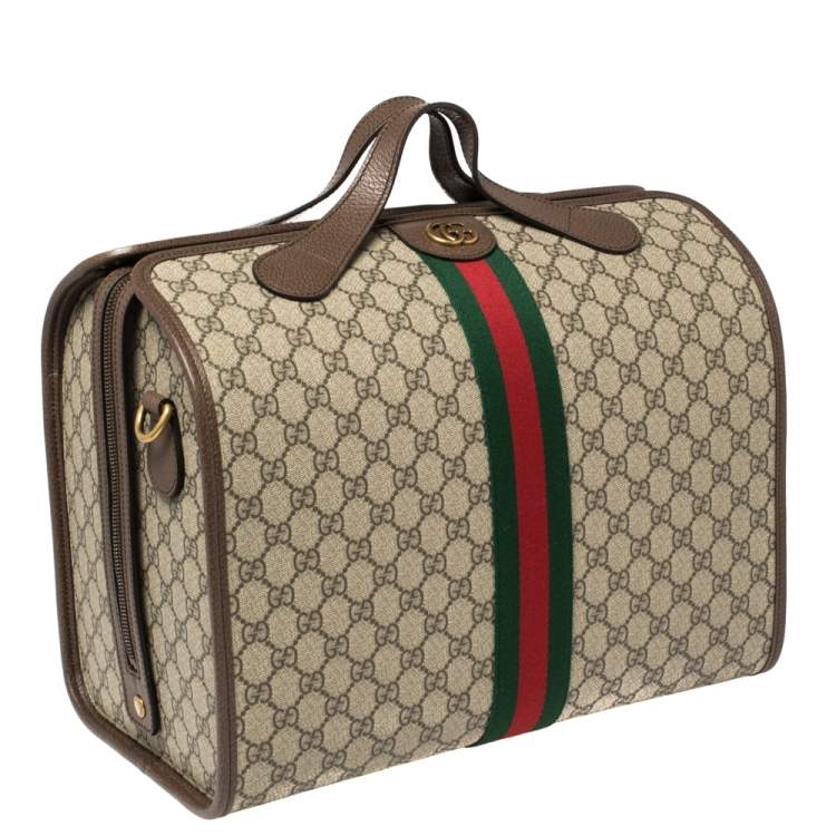 Pre Owned Gucci Beige/Brown GG Supreme Canvas and Leather Ophidia Duffel Bag