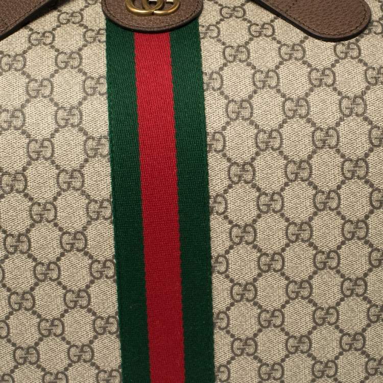 Pre Owned Gucci Beige/Brown GG Supreme Canvas and Leather Ophidia Duffel Bag