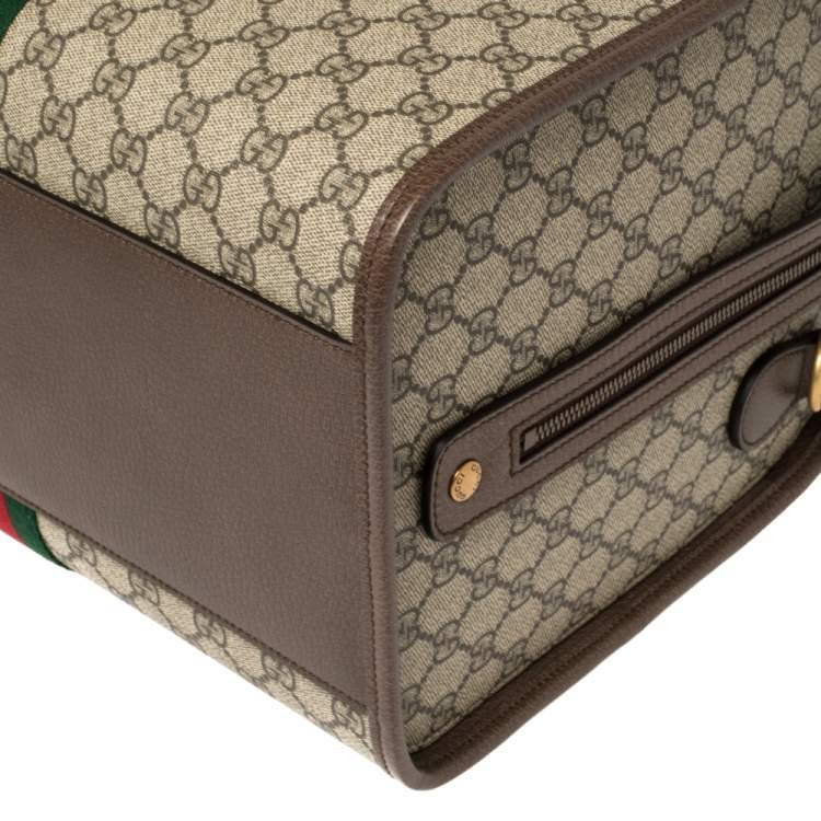 Pre Owned Gucci Beige/Brown GG Supreme Canvas and Leather Ophidia Duffel Bag