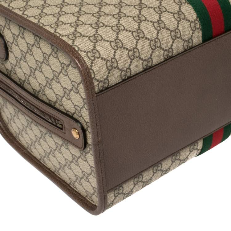 Pre Owned Gucci Beige/Brown GG Supreme Canvas and Leather Ophidia Duffel Bag