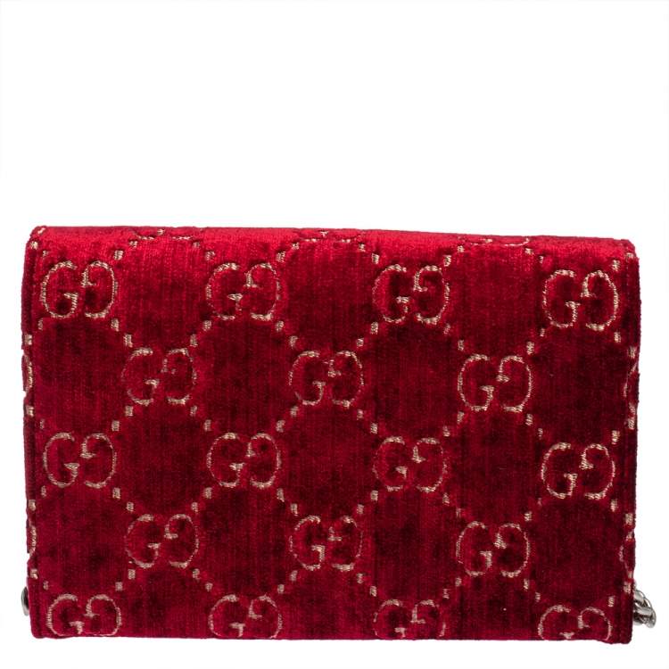 Pre Owned Gucci Red GG Velvet Mini Dionysus Wallet On Chain
