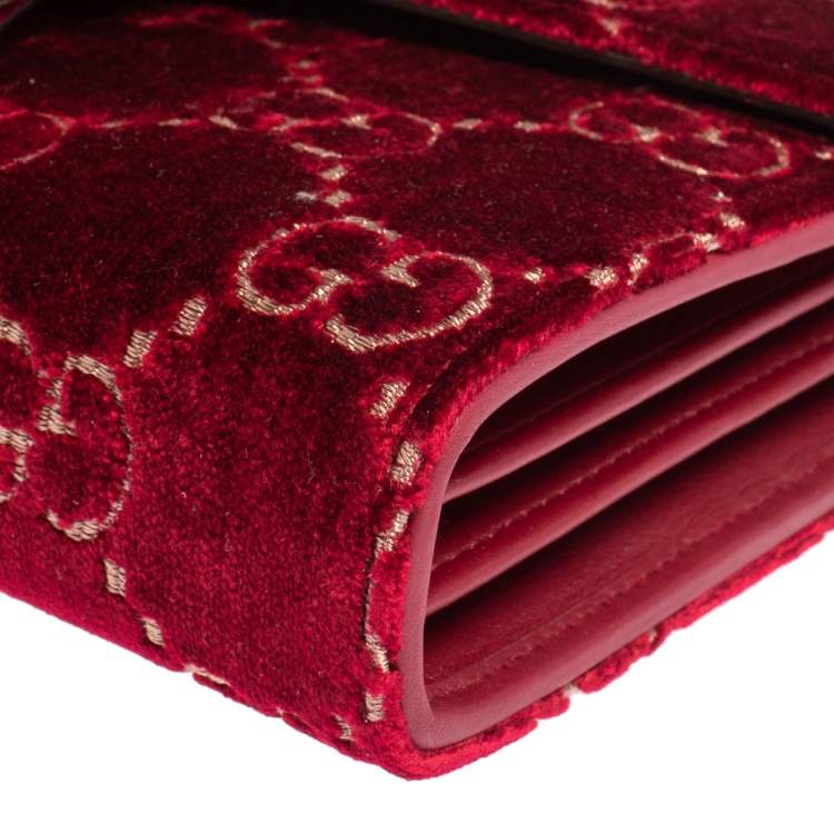 Pre Owned Gucci Red GG Velvet Mini Dionysus Wallet On Chain