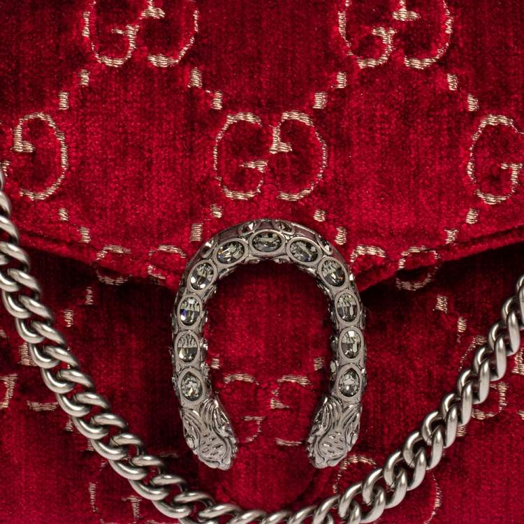 Pre Owned Gucci Red GG Velvet Mini Dionysus Wallet On Chain