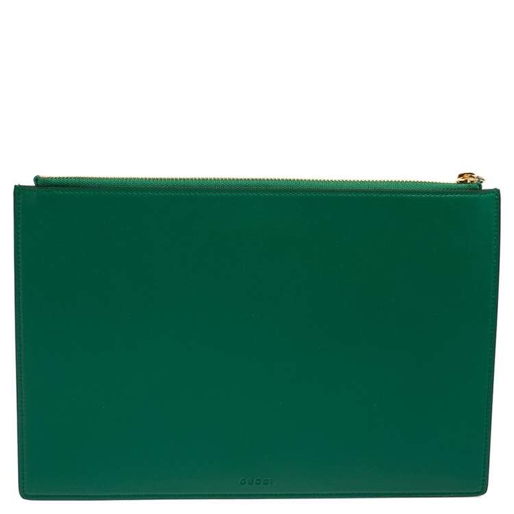 Pre Owned Gucci Green Leather L'Aveugle Par Amour Pouch