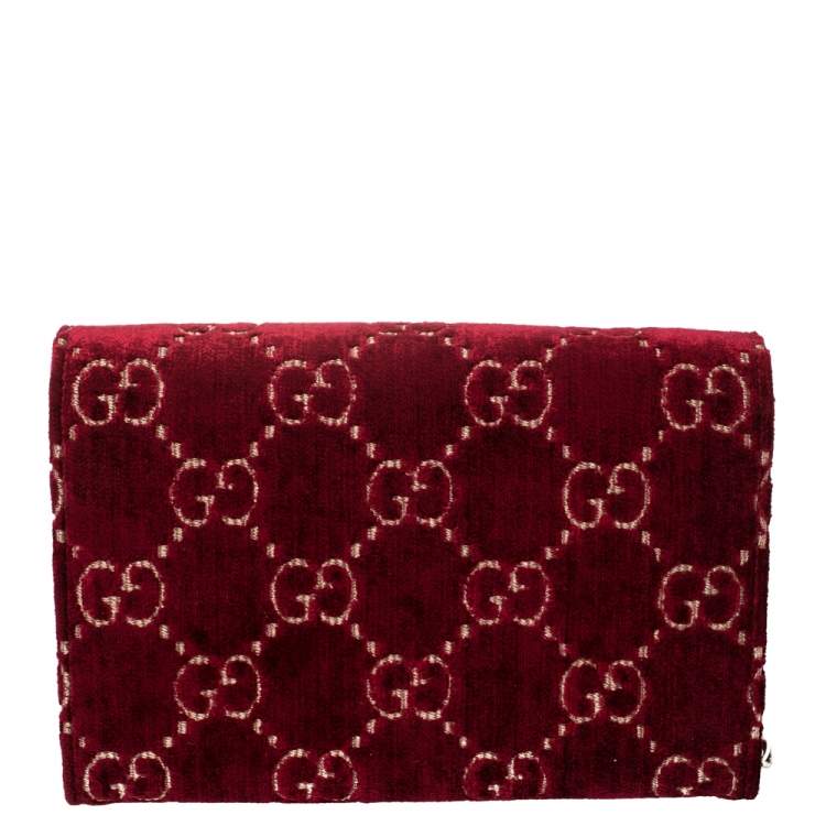 Pre Owned Gucci Red GG Velvet Mini Dionysus Wallet On Chain