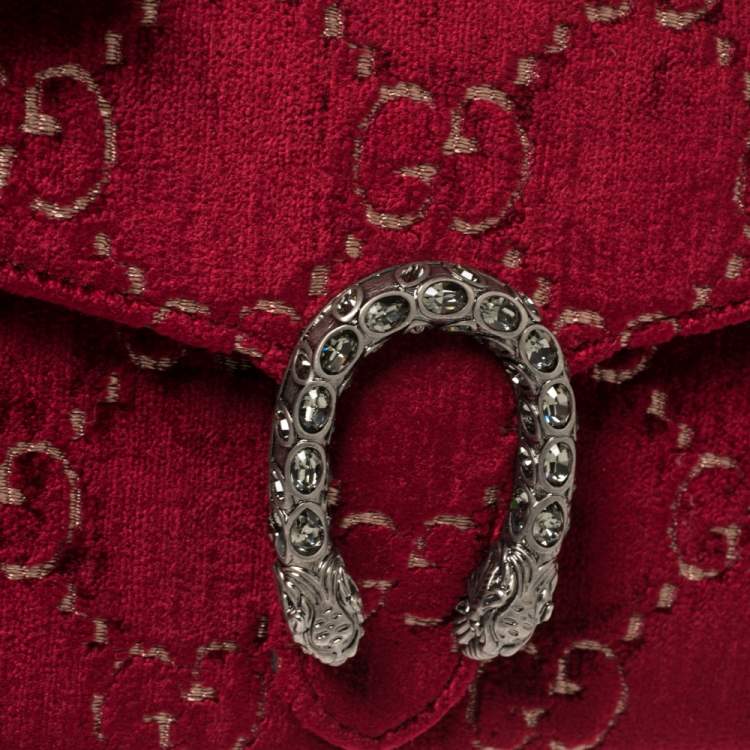 Pre Owned Gucci Red GG Velvet Mini Dionysus Wallet On Chain