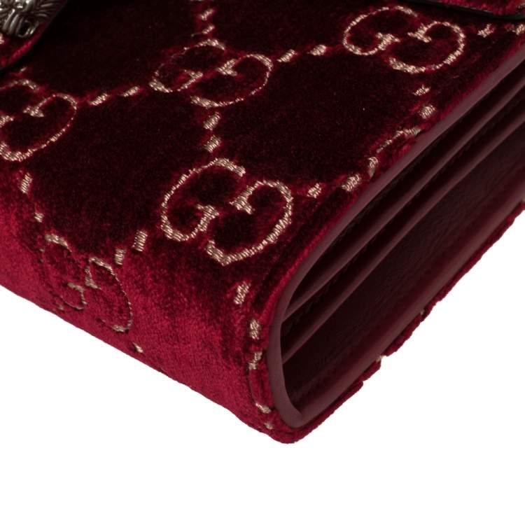 Pre Owned Gucci Red GG Velvet Mini Dionysus Wallet On Chain