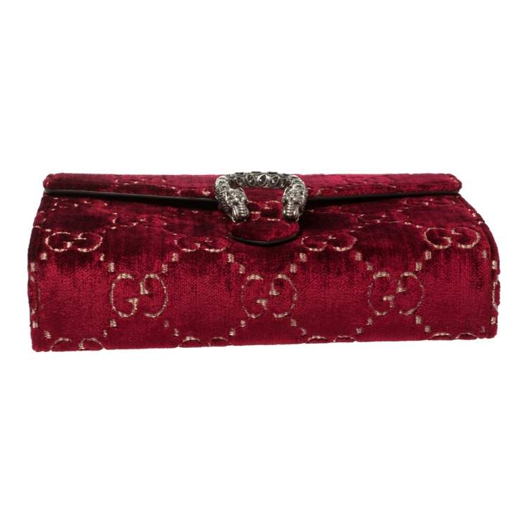 Pre Owned Gucci Red GG Velvet Mini Dionysus Wallet On Chain