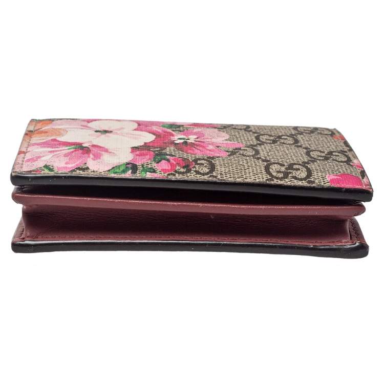 Pre Owned Gucci Beige/Pink GG Blooms Supreme Canvas Card Case