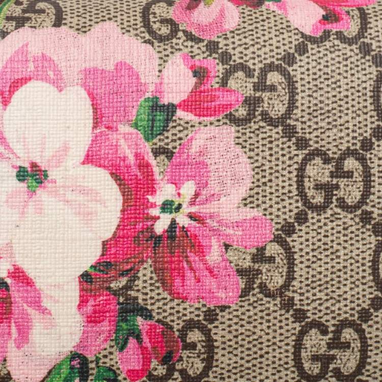 Pre Owned Gucci Beige/Pink GG Blooms Supreme Canvas Card Case