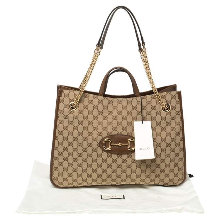 Pre Owned Gucci Beige/Brown GG Canvas and Leather Horsebit 1955 Large Tote