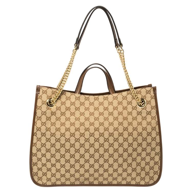 Pre Owned Gucci Beige/Brown GG Canvas and Leather Horsebit 1955 Large Tote