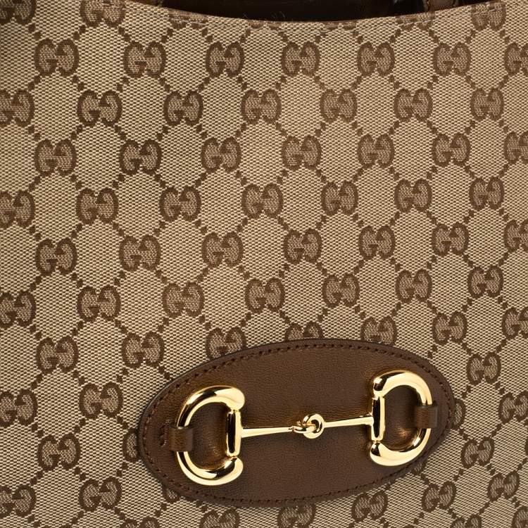 Pre Owned Gucci Beige/Brown GG Canvas and Leather Horsebit 1955 Large Tote