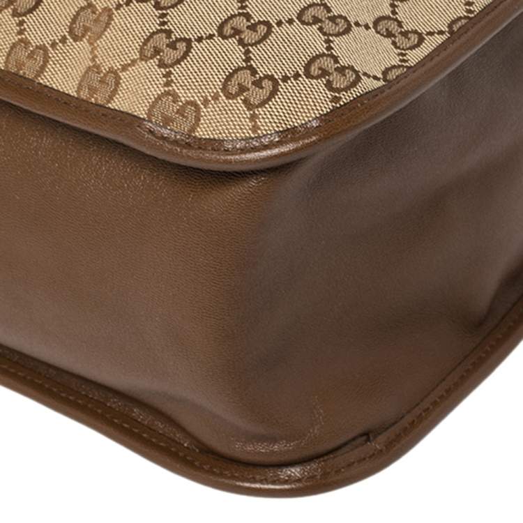 Pre Owned Gucci Beige/Brown GG Canvas and Leather Horsebit 1955 Large Tote