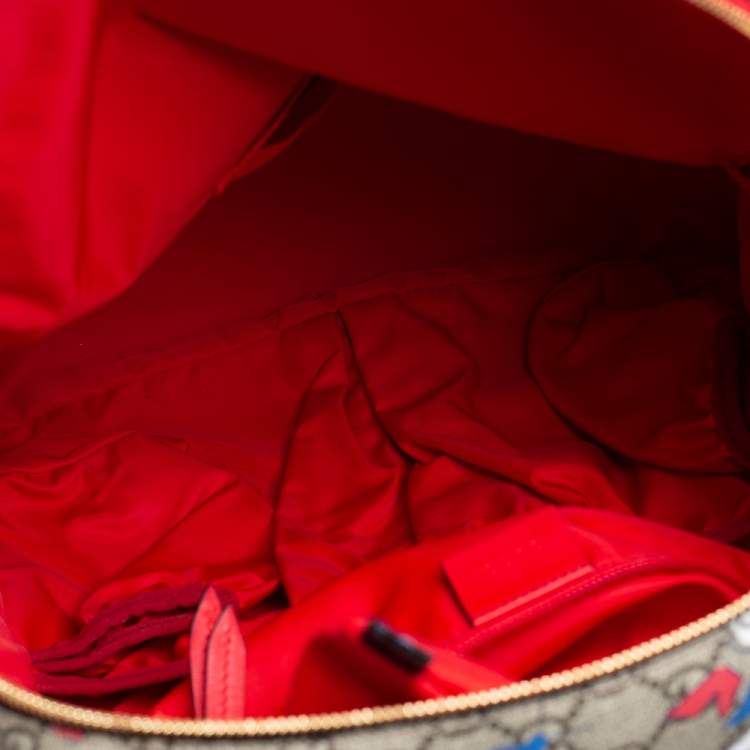 Pre Owned Gucci Red/Beige Canvas and Leather Duck Motif Diaper Backpack