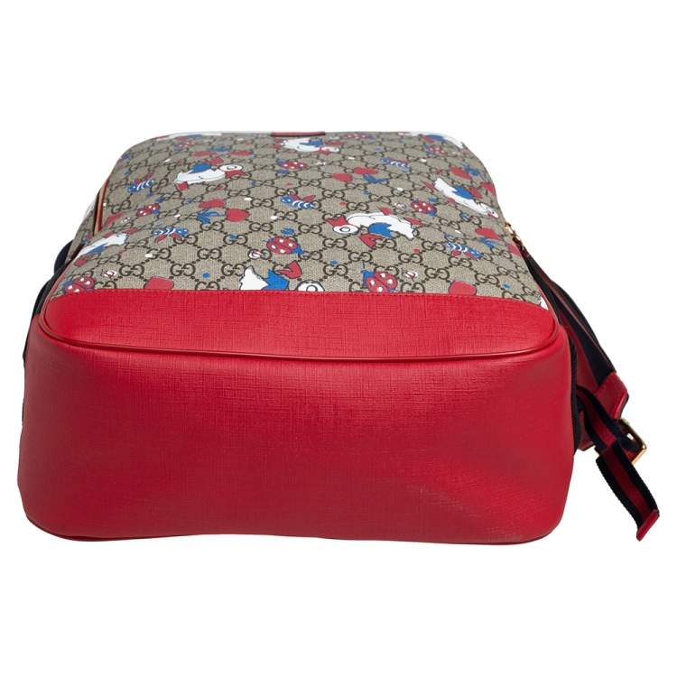 Pre Owned Gucci Red/Beige Canvas and Leather Duck Motif Diaper Backpack